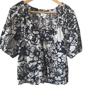 Velvet Graham Spencer Blouse S Small Blue White Floral Cotton Boho Peasant Top